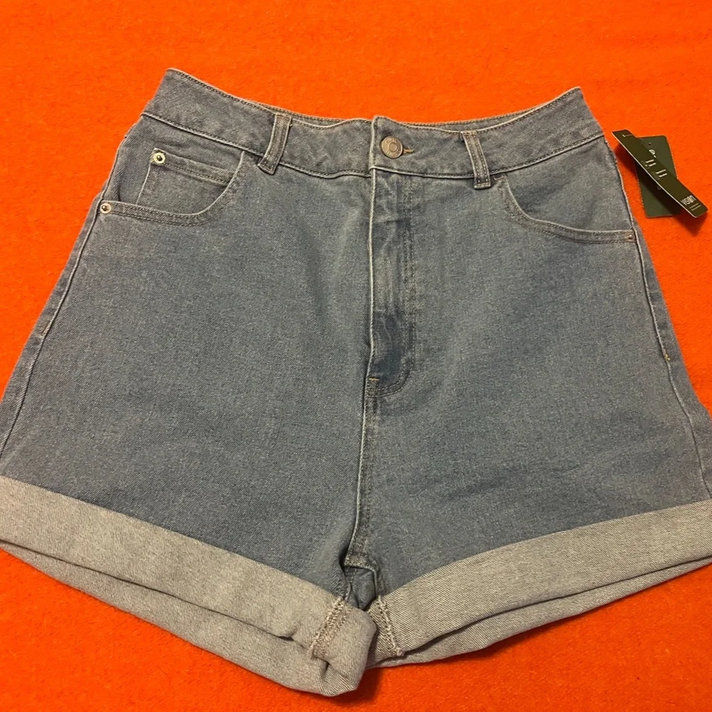 Retro eco-friendly organic and recycled cotton denim high waist mom shorts NWT - Picture 3 of 11